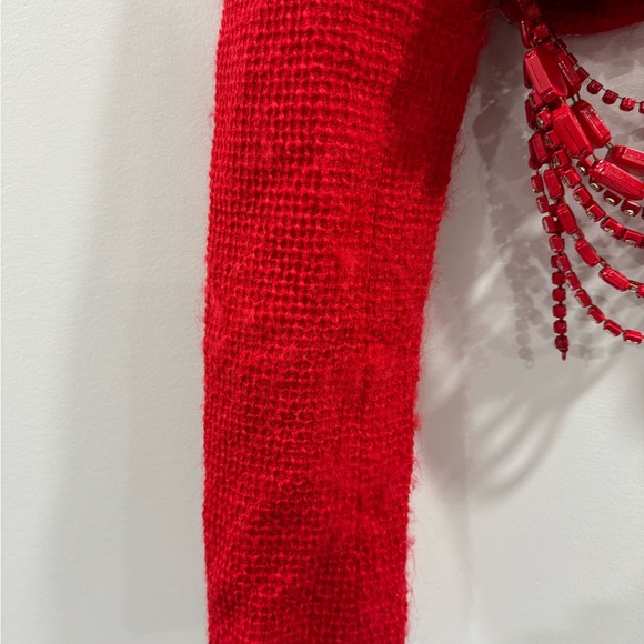 AREA Women Crystal Embellished Crop Tweed Blazer Red Size Small - Picture 9 of 12